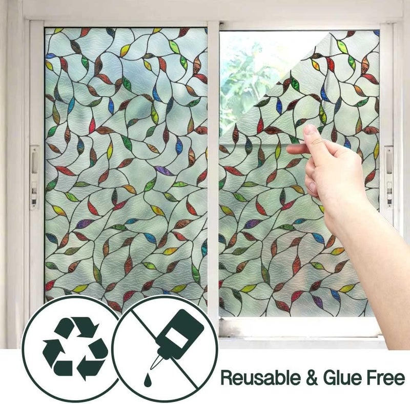 BEAUS TILE UNI Window Film Static Clings Non Adhesive 3D Stained Glass Window Decals UV Protection (Leaf, 37.4 x 24.4 Inch) - Image 4